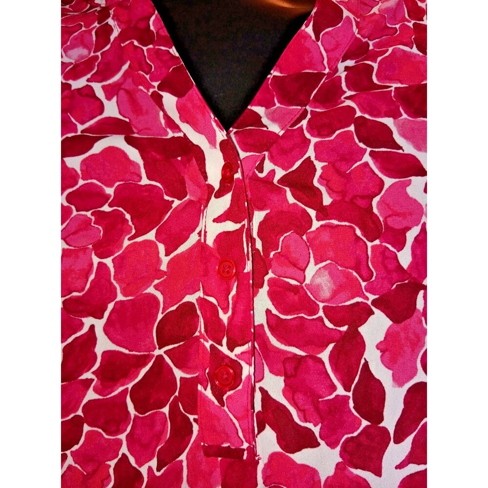 Zac & Rachel Medium Pink Floral Ruffle Short Sleeve V Neck Cottage core Top Blou - Picture 4 of 7